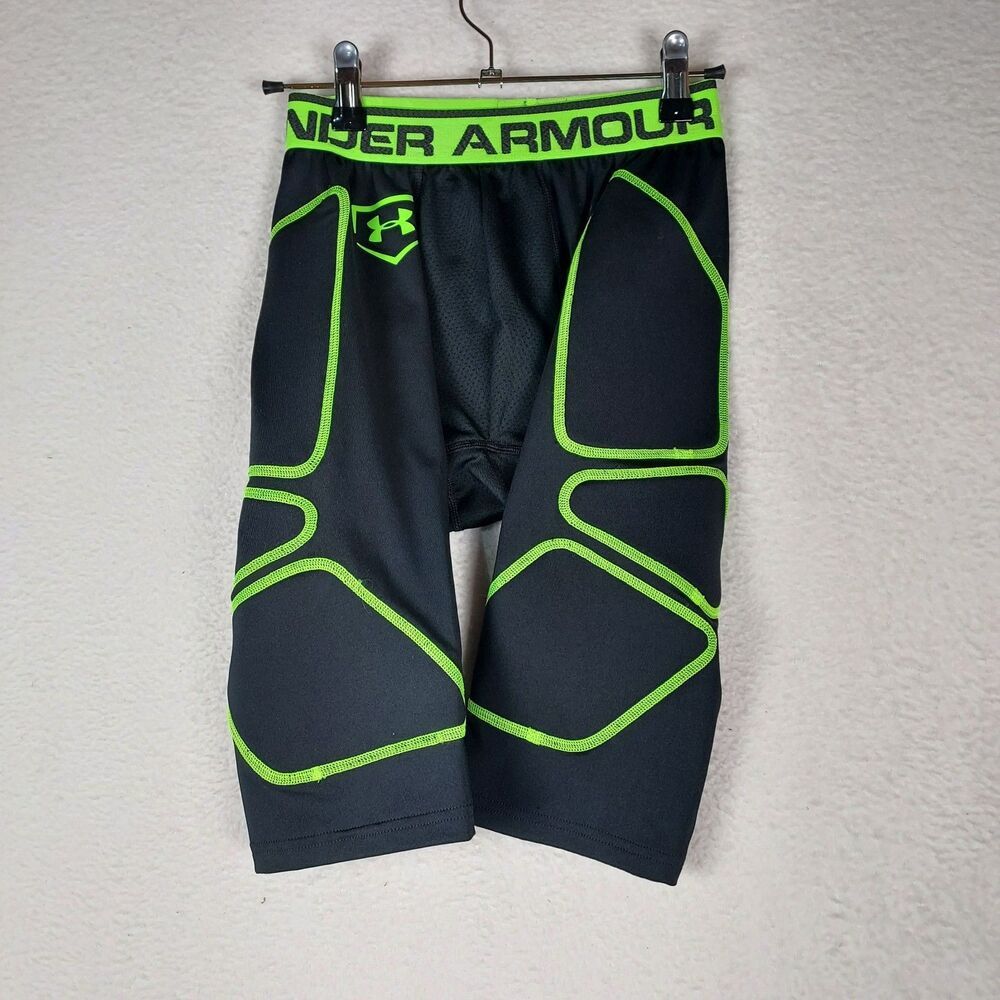 Under Armour HeatGear Compression Shorts Mens Small Black Green GameDay